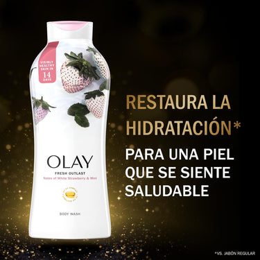 Olay Fresh Outlast Cooling White Strawberry and Mint Body Wash, 22 Fluid Ounce